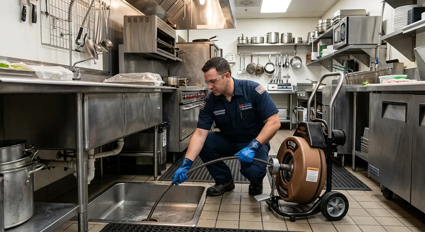 Commercial drain cleaning service in a restaurant kitchen in Vero Beach South