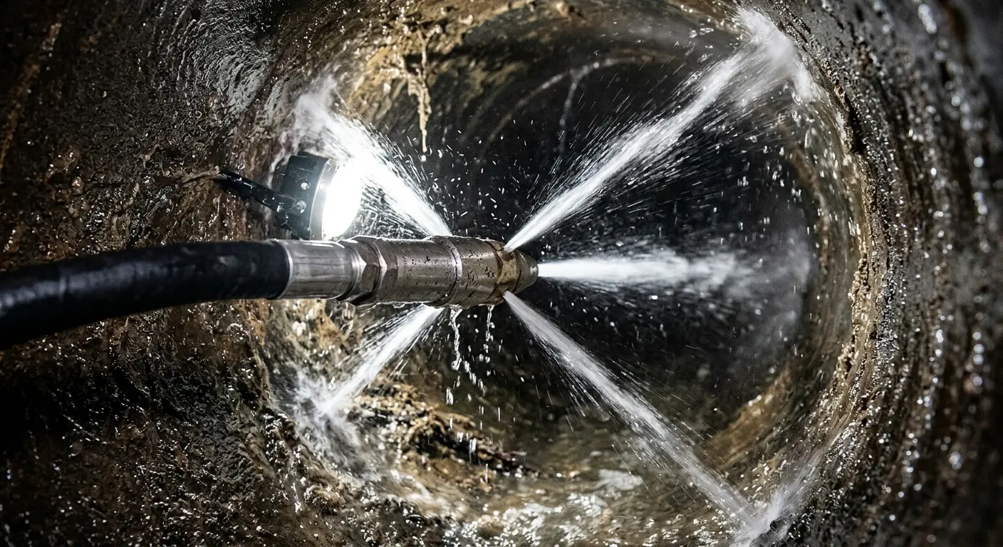 High-pressure hydro jetting nozzle cleaning sewer pipe for Storm Drain Cleaning in Vero Beach South